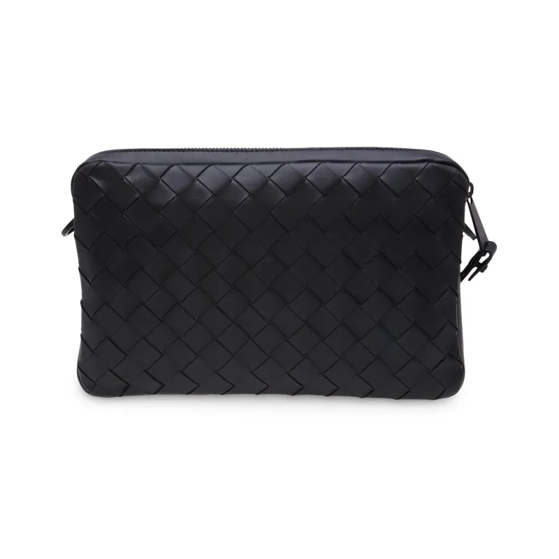 Bottega Veneta Leather Messenger Bag Crossbody Bag Shoulder Bag Men's Black-1