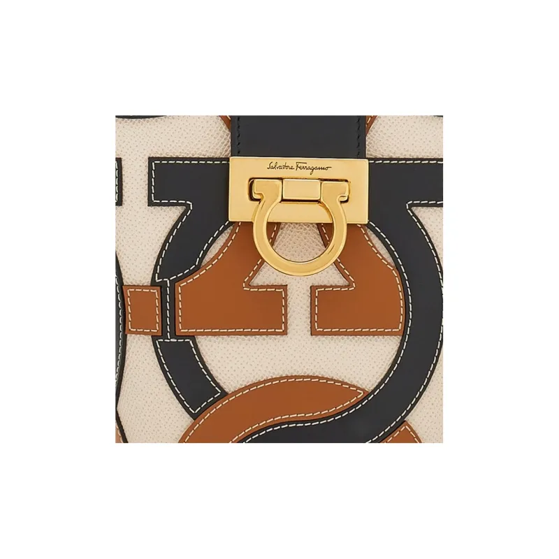 FERRAGAMO Trifolio Cow Leather Portable Crossbody Bag, Shoulder Bag Women's Bone Black-3