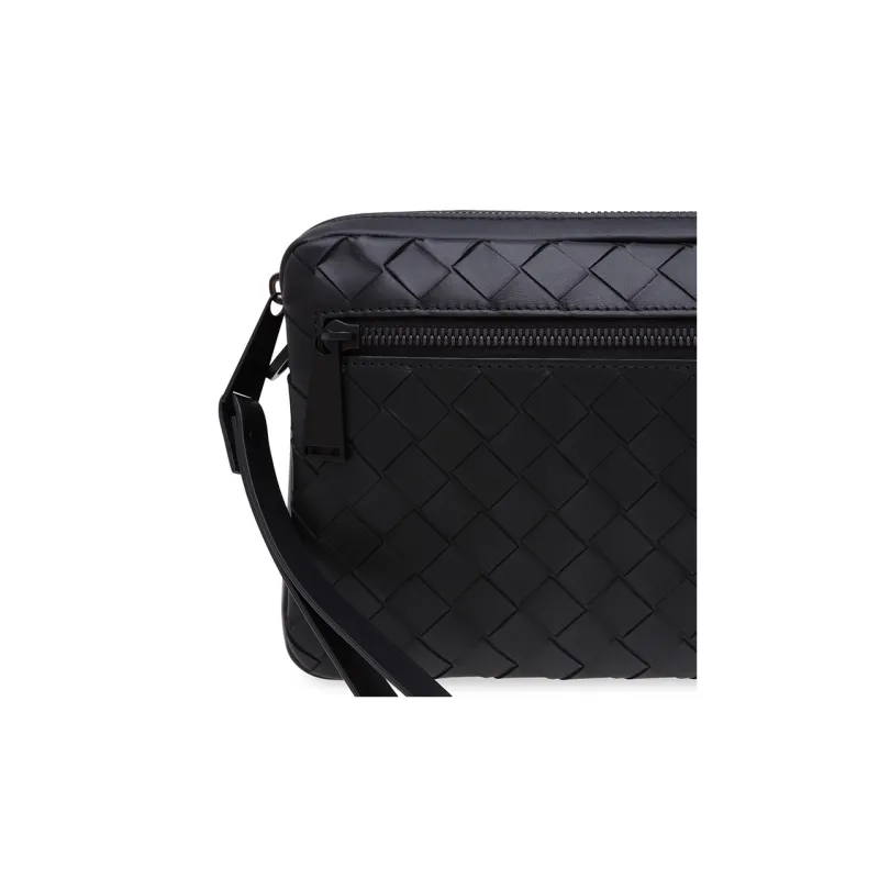 Bottega Veneta Leather Messenger Bag Crossbody Bag Shoulder Bag Men's Black-3