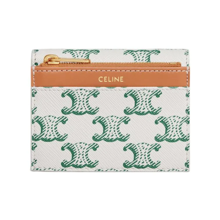 CELINE Triomphe Cow Leather Patchwork With Fabric Wallet Women's Green-2