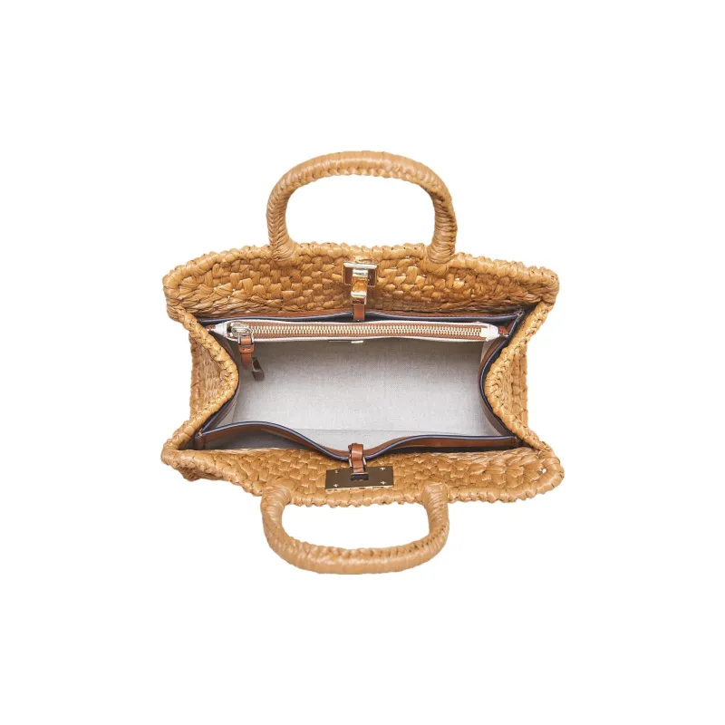 FERRAGAMO Studio Calfskin With Raffia Box Bag Handbag Women's Nude-4