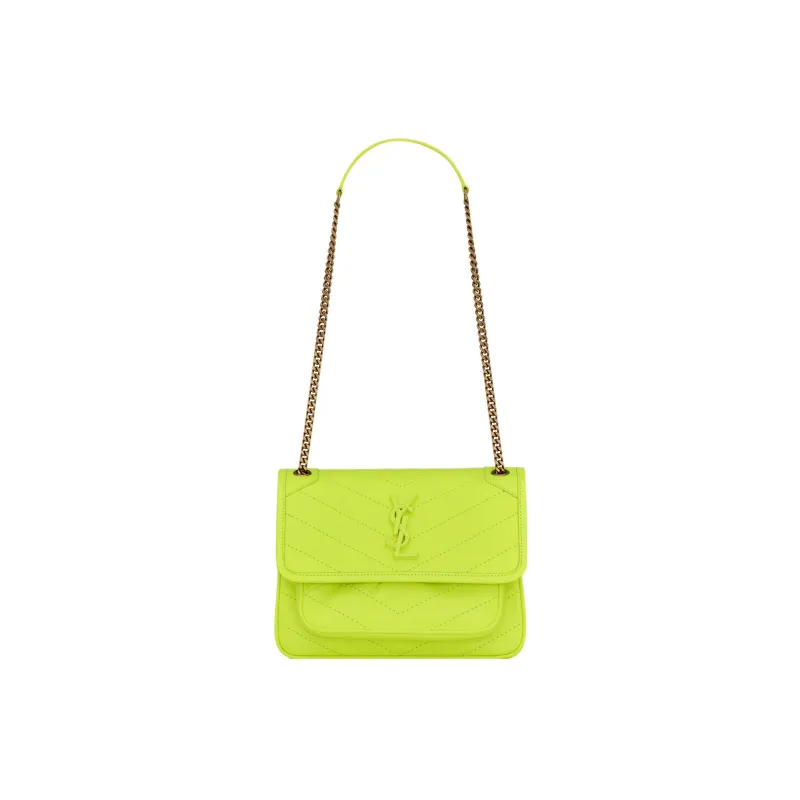SAINT LAURENT Niki Sheepskin Portable Crossbody Bag, Shoulder Bag Women's Neon Yellow-0