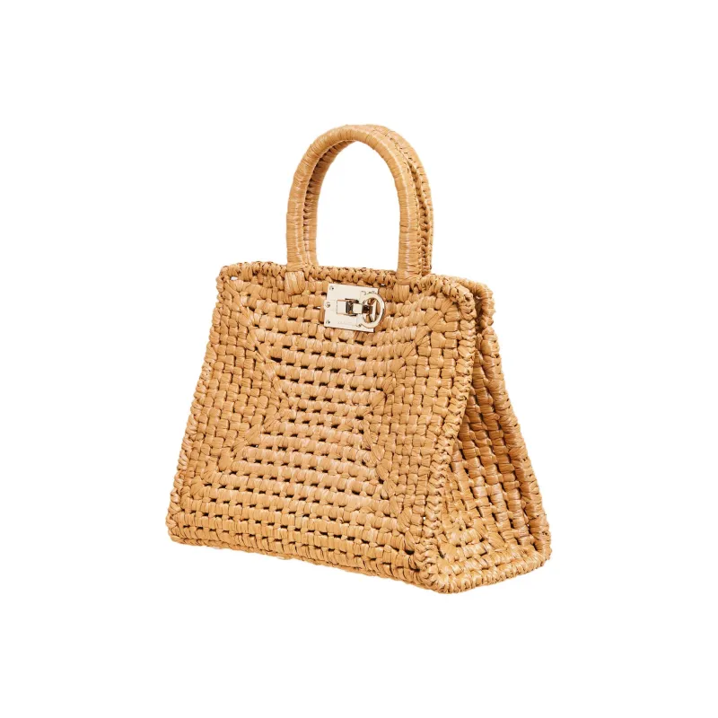FERRAGAMO Studio Calfskin With Raffia Box Bag Handbag Women's Nude-2
