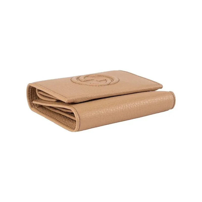 GUCCI Litchi Grain Cow Leather Wallet Women's Apricot-2