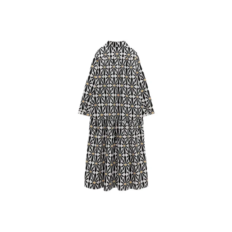 ZARA Long-Sleeved Dresses Women's Black/White-1