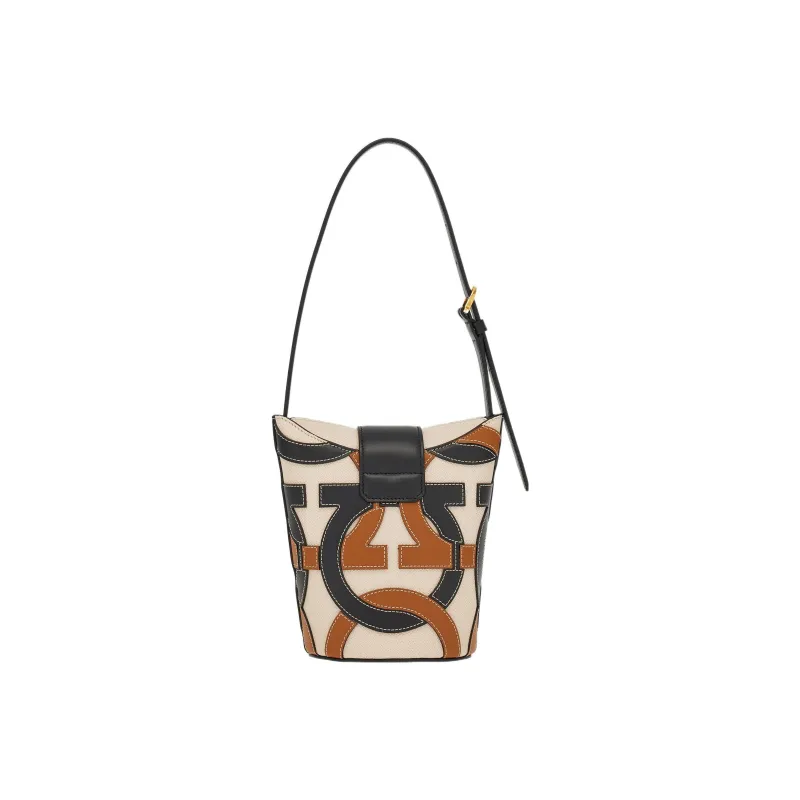 FERRAGAMO Trifolio Cow Leather Portable Crossbody Bag, Shoulder Bag Women's Bone Black-2