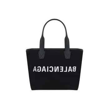 Balenciaga 100% Cotton Tote Bag Shopping Bag Handbag Small Size Women's Black