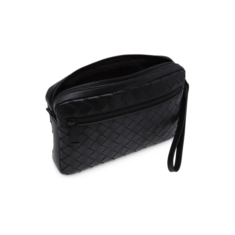 Bottega Veneta Leather Messenger Bag Crossbody Bag Shoulder Bag Men's Black-2