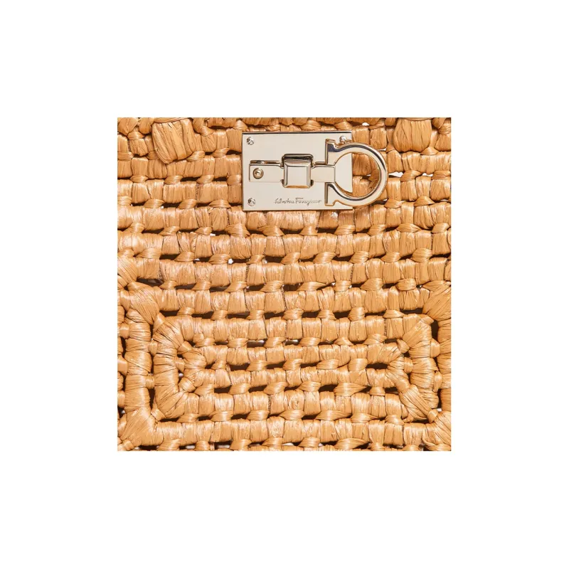 FERRAGAMO Studio Calfskin With Raffia Box Bag Handbag Women's Nude-5