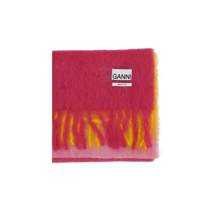 GANNI Knit Scarves Women's Pink/Yellow-2