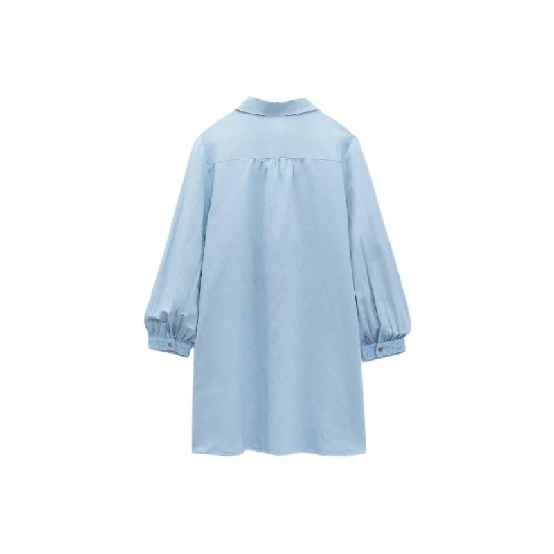ZARA Long-Sleeved Dresses Women's Sky Blue-1