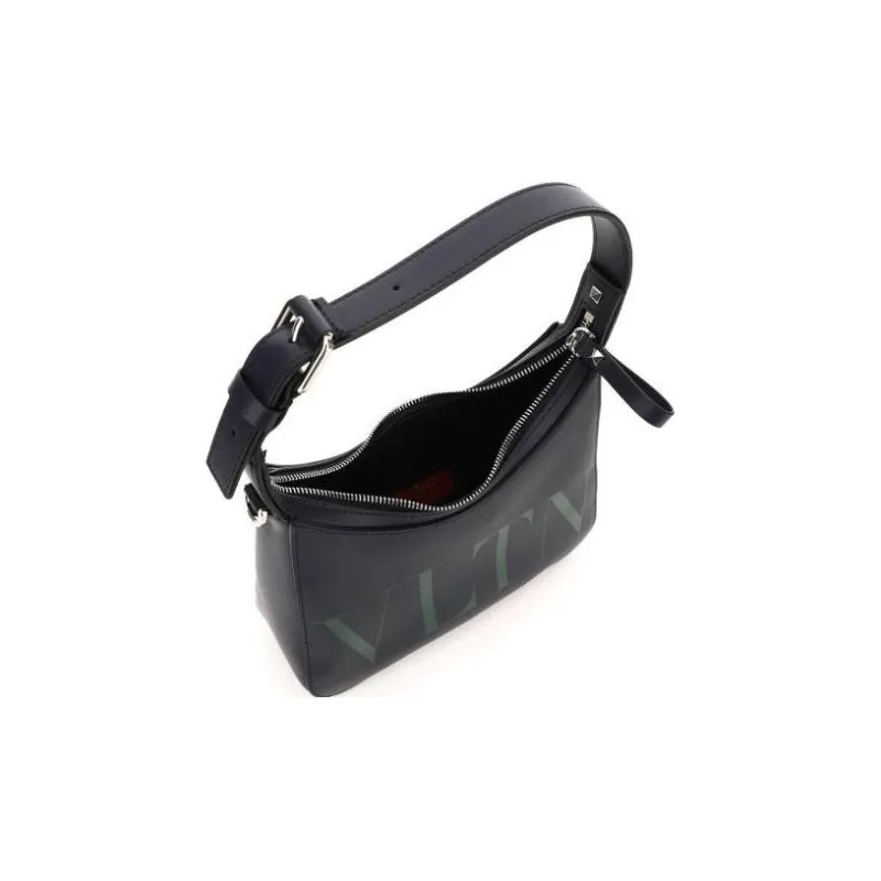 Valentino GARAVANI Leather Hobo Handbag Hobo Bag Shoulder Bag Crossbody Bag Handbag Men's Black Green-3