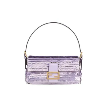 FENDI Baguette Lambskin Long Handle Puffy Shoulder Bag Women's Purple
