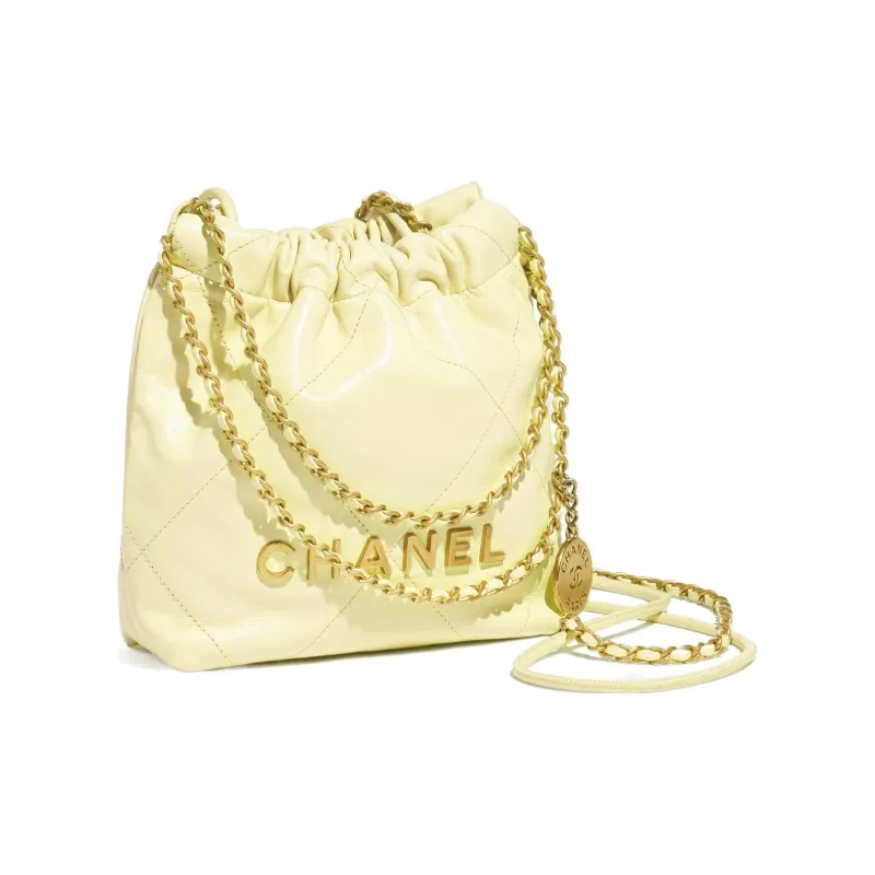 CHANEL 22Bag Calfskin Bucket Bag, Shoulder Bag, Crossbody Bag Mini Women's Light Yellow-1