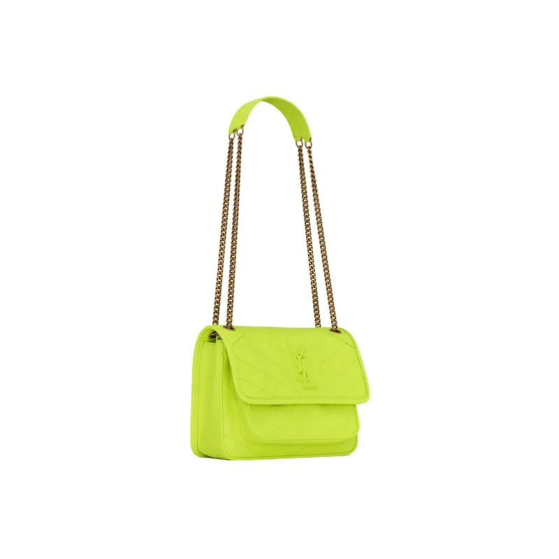 SAINT LAURENT Niki Sheepskin Portable Crossbody Bag, Shoulder Bag Women's Neon Yellow-1