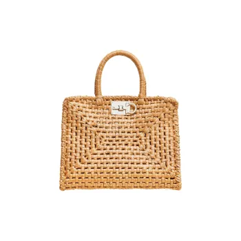 FERRAGAMO Studio Calfskin With Raffia Box Bag Handbag Women's Nude