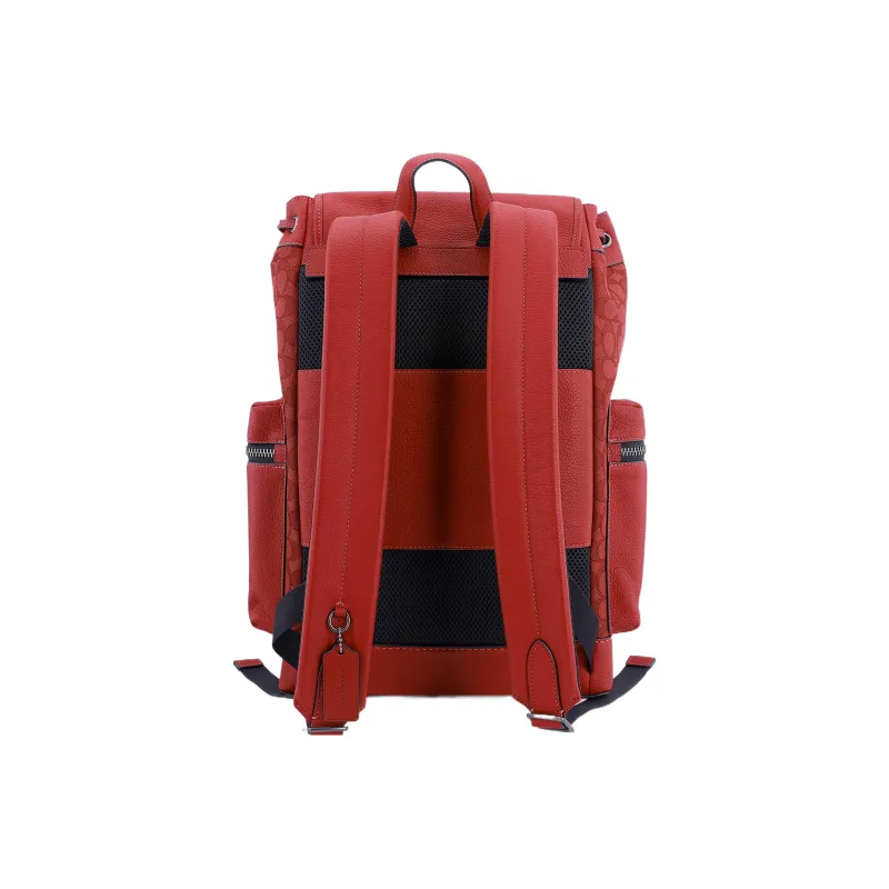 COACH Sprint Fabric With Pebbled Leather And Calfskin Backpack Large Size Men's Red-2