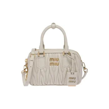 MIU MIU Arcadie Collection Matelassé Soft Sheep Leather Shoulder Bag Crossbody Bag Handbag Women's White