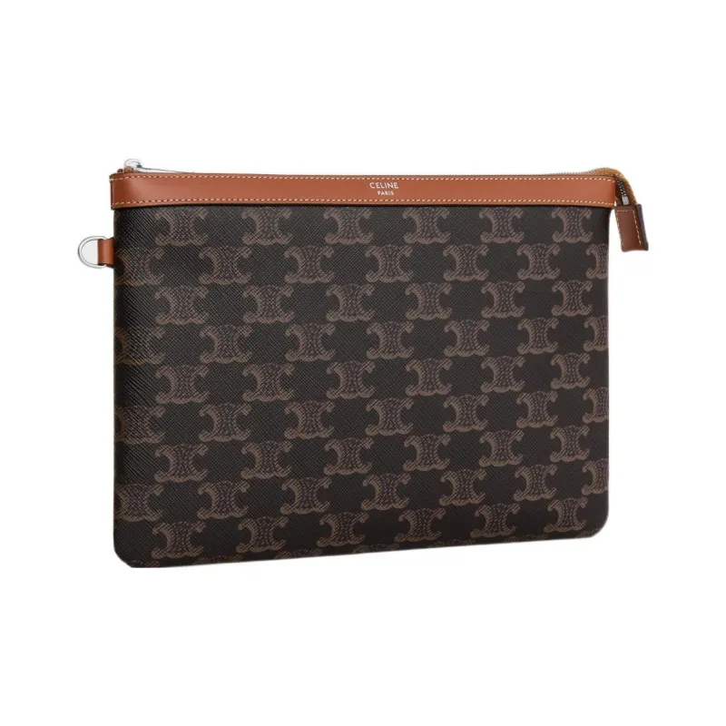 CELINE Canvas With Calfskin Clutch Men's Brown-2