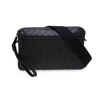 Bottega Veneta Leather Messenger Bag Crossbody Bag Shoulder Bag Men's Black