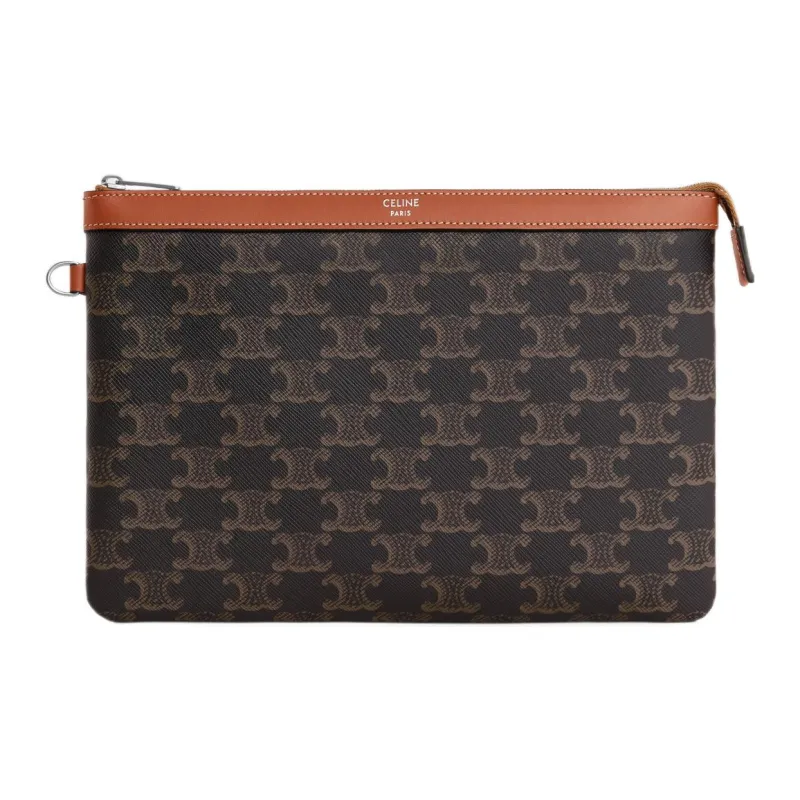 CELINE Canvas With Calfskin Clutch Men's Brown-1