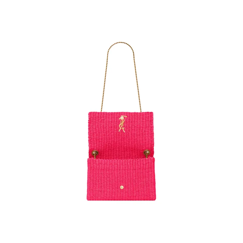 SAINT LAURENT KATE Cow Leather, Textile Chain Bag, Crossbody Bag, Shoulder Bag Women's Neon Pink-4