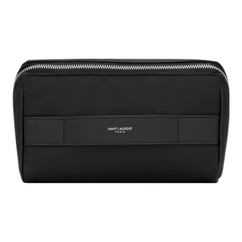 SAINT LAURENT PARIS Fabric Cow Leather Patchwork Hair And Makeup Bag Women's Black