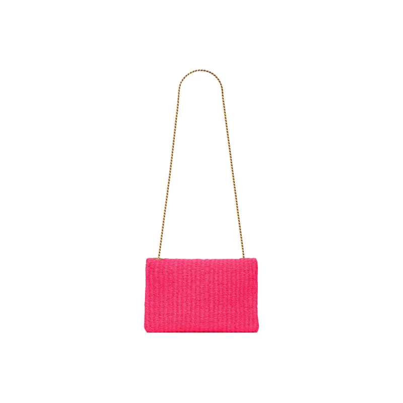 SAINT LAURENT KATE Cow Leather, Textile Chain Bag, Crossbody Bag, Shoulder Bag Women's Neon Pink-3