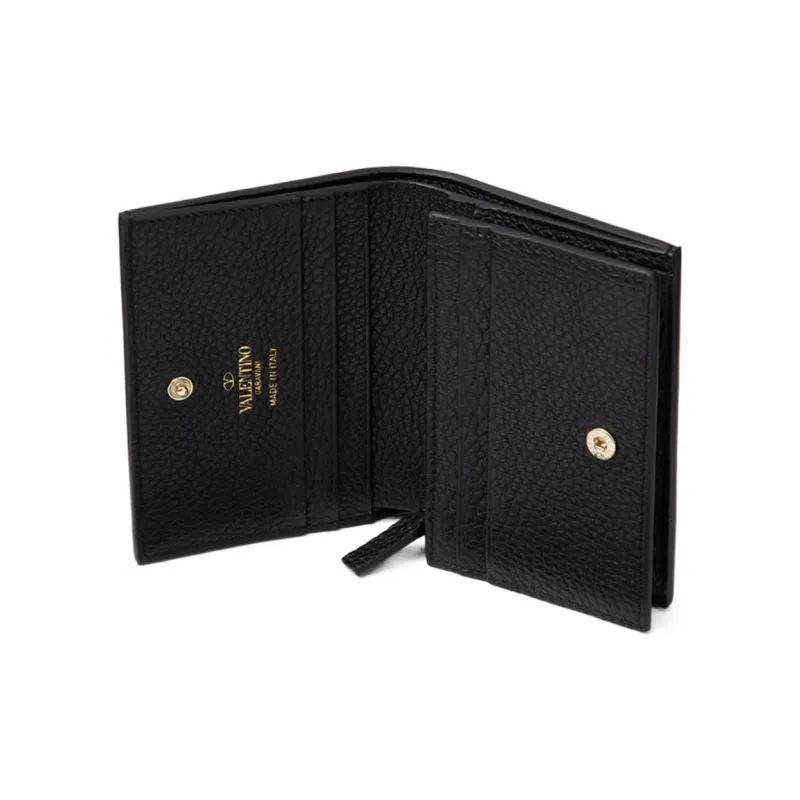 Valentino Rockstud Calfskin Wallet Card Holder Regular Women's Black-3