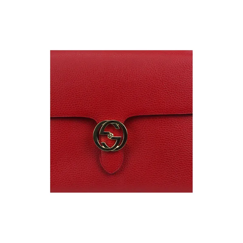 GUCCI Leather Cow Leather Messenger Bag Trunk Bag Crossbody Handbag Shoulder Bag Women's Red-3
