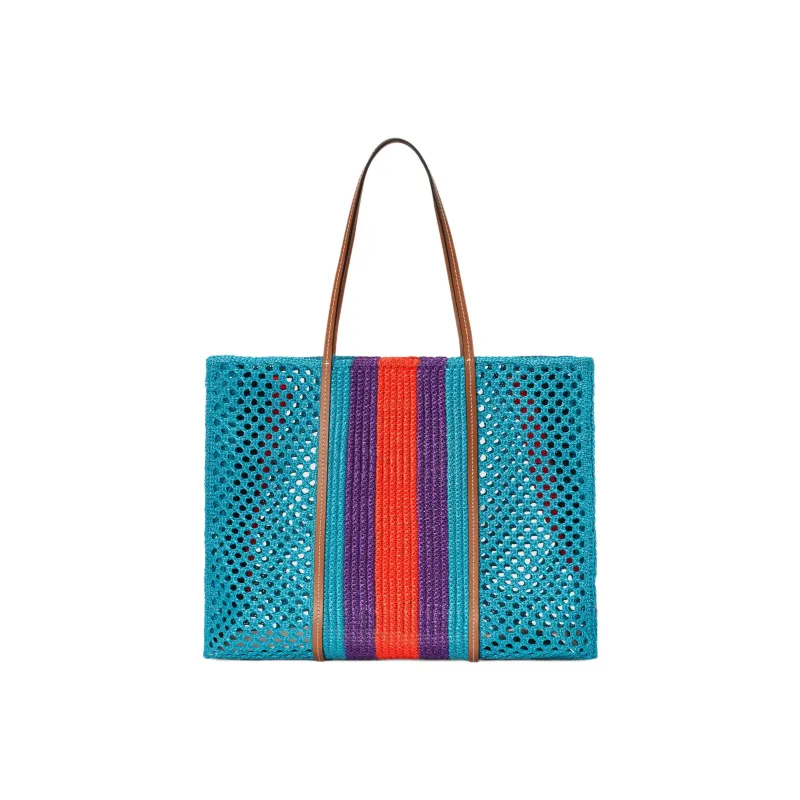 GUCCI Raffia Tote Bag Shopping Bag Handbag Medium Size Women's Light Blue/Orange/Purple-2