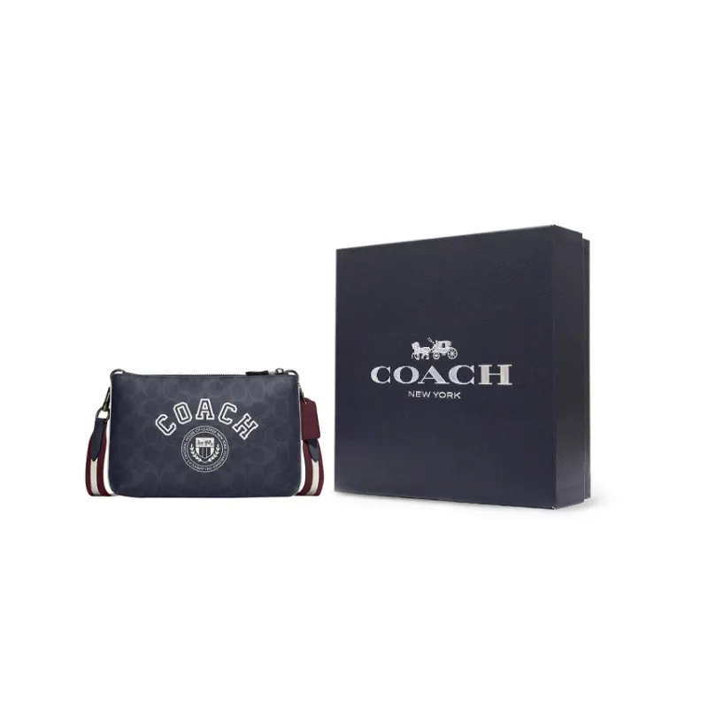 COACH Everett Artificial Leather Shoulder Bag Crossbody Bag Large Size Men's Denim & Chalk White-5