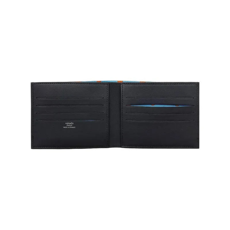 HERMES Citizen Twill Swift Calfskin Wallet Men's Indigo/Sky Blue/Vermilion-1