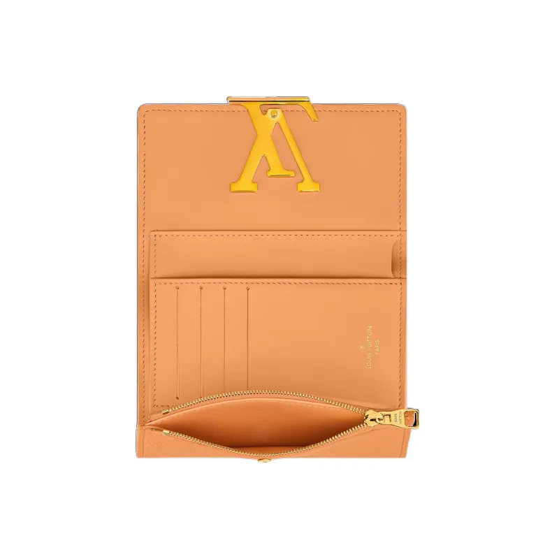 LOUIS VUITTON Capucines Taurillon Cow Leather KapSin Wallet Women's Apricot Orange-3
