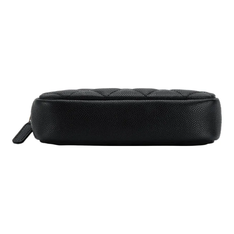 CHANEL Litchi Grain Cow Leather Clutch Women's Black-3