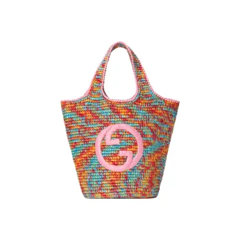 GUCCI Blondie Embroidered Applique Raffia Leaf Tote Bag Shopping Bag Handbag Mini Women's Multicolor