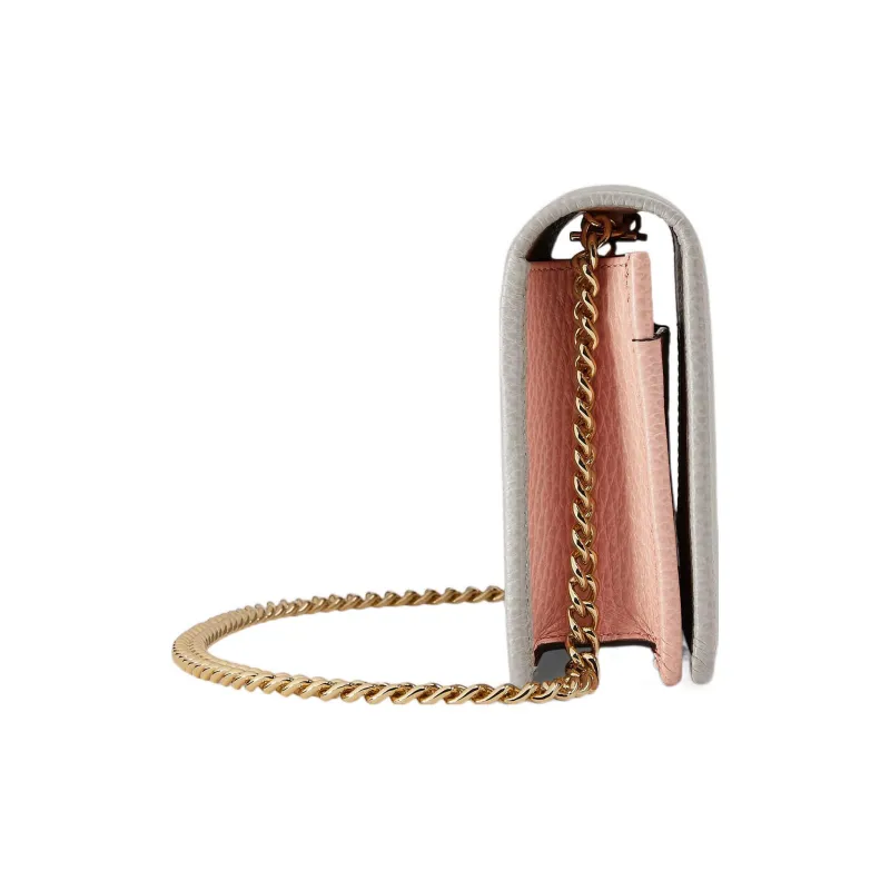 GUCCI GG Marmont Leather Shoulder Bag Crossbody Bag Mini Women's Light Gray-3