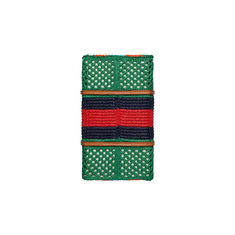 GUCCI Raffia With Leather Trim Tote Bag Shopping Bag Handbag Medium Size Women's Green/Black/Red-4