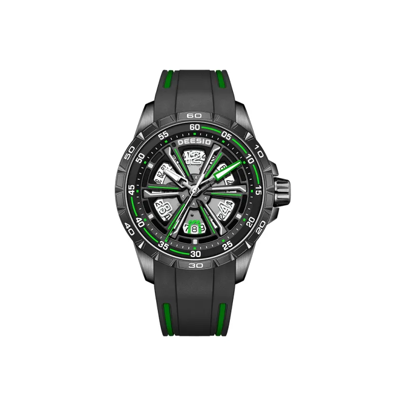 DEESIO Automatic Mechanical Movement Rubber Strap Watch Men's Watches Cut Out Dial-12
