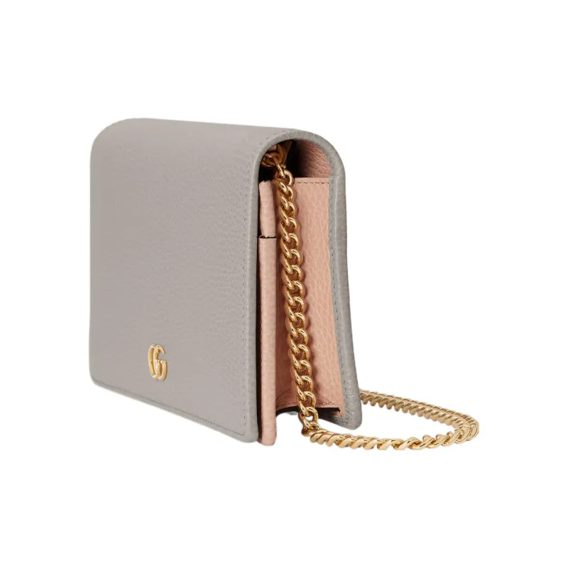 GUCCI GG Marmont Leather Shoulder Bag Crossbody Bag Mini Women's Light Gray-1