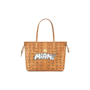 MCM Liz Visetos Canvas With Leather Tote Bag Shopping Bag Shoulder Bags Medium Size Women's Brown