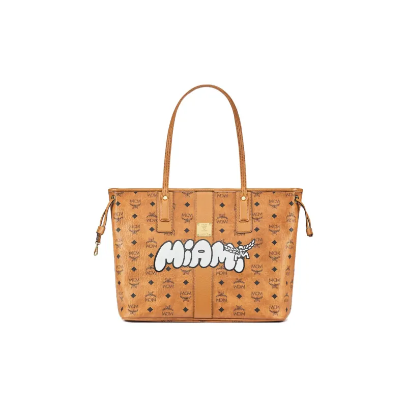 MCM Liz Visetos Canvas With Leather Tote Bag Shopping Bag Shoulder Bags Medium Size Women's Brown-0