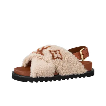 LOUIS VUITTON Paseo Comfort Strap Sandals Women's Beige