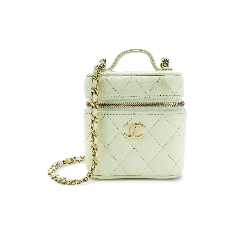 CHANEL Grain Embossed Calfskin Makeup Bag, Cigarette Case Bag, Handbag, Shoulder Bag, Crossbody Bag Women's Light Green-0