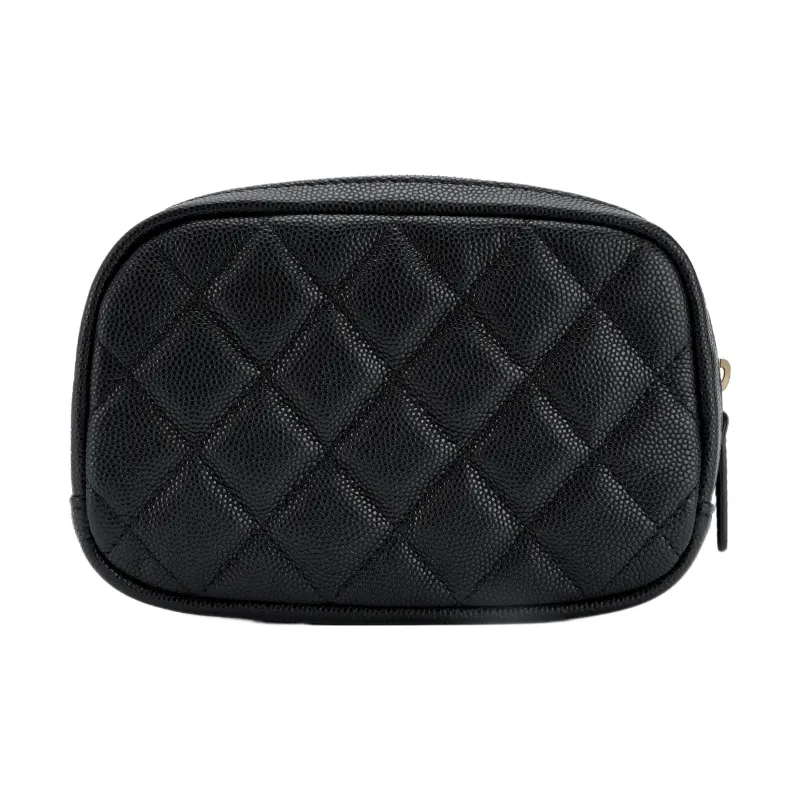 CHANEL Litchi Grain Cow Leather Clutch Women's Black-2