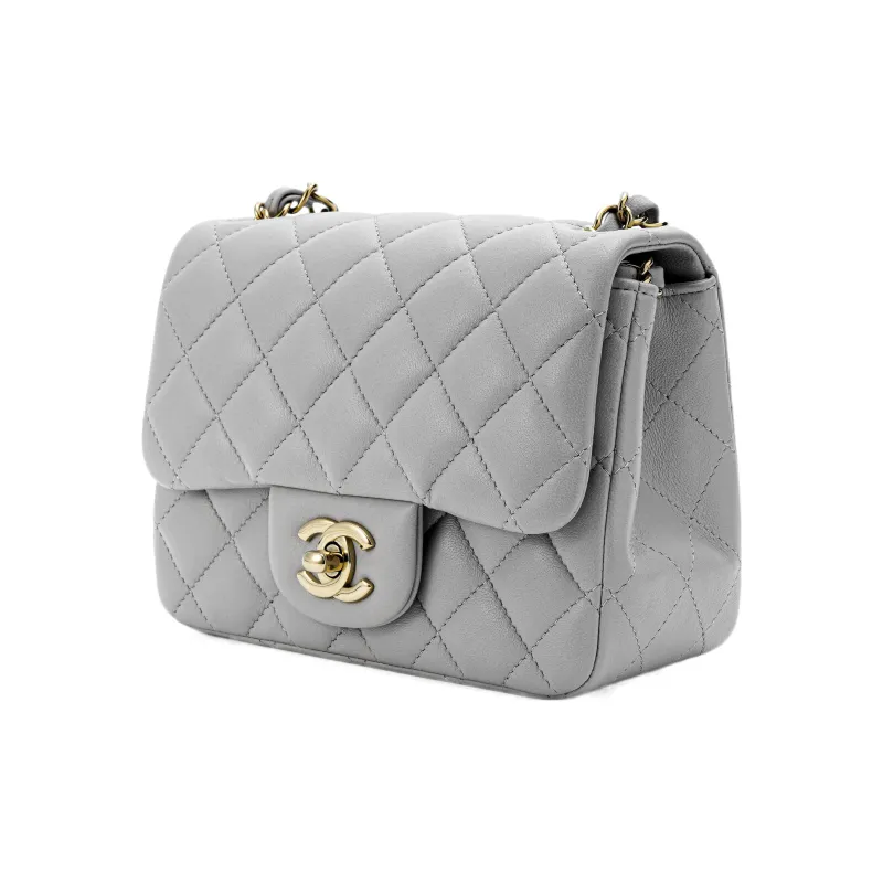 CHANEL Classic Flap CF Lambskin Shoulder Bag, Crossbody Bag Mini Women's Gray-1