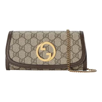 GUCCI Blondie Canvas With Leather Shoulder Bag Crossbody Bag Wallets Regular Women's Beige And Ebony