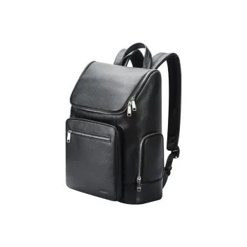 BOPAI Top Grain Cow Leather Flannel Backpack Regular Men's Black