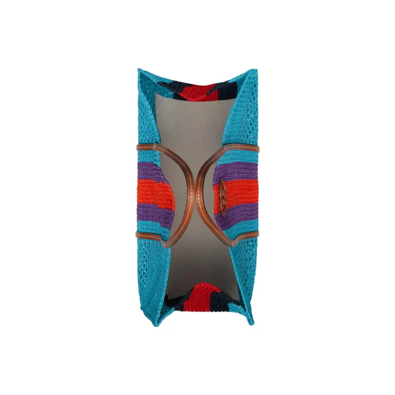 GUCCI Raffia Tote Bag Shopping Bag Handbag Medium Size Women's Light Blue/Orange/Purple-4