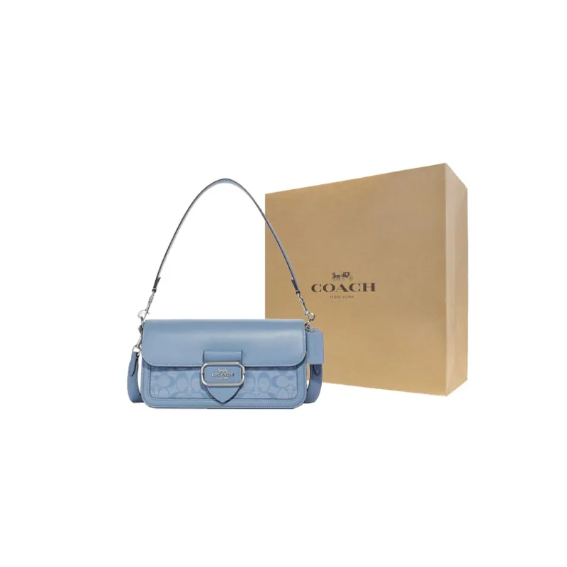 COACH Morgan Cow Leather With Textile Shoulder Bag Handbags Shoulder Bags Women's Light Blue-0